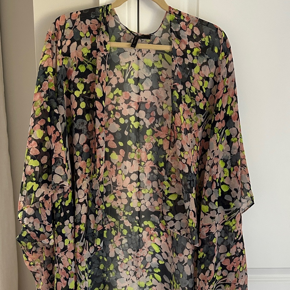 BCBG Floral Print Sheer Kimono- OS